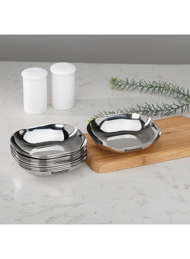 Sumeet طقم أطباق صغيرة على شكل تفاح مربع من الفولاذ المقاوم للصدأ سميت، 12 قطعة، قطر 10.5 سم، سعة 170 مل لكل منها - فضي - Image 5
