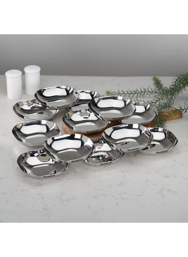 Sumeet طقم أطباق صغيرة على شكل تفاح مربع من الفولاذ المقاوم للصدأ سميت، 12 قطعة، قطر 10.5 سم، سعة 170 مل لكل منها - فضي - Image 1