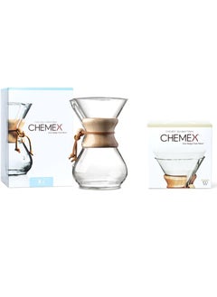 Chemex Bundle Pack I Classic Coffee Maker 6 Cup (30oz) with 100 pcs Pre-Folded Circle Bonded Coffee Filter Papers  - Image 1