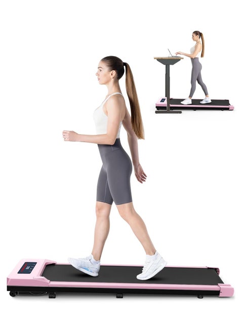 Walking Pad Under Desk Treadmill Walking Pad Treadmills Under Desk for Home Office with Remote Control Portable Treadmill in LED Display Pink