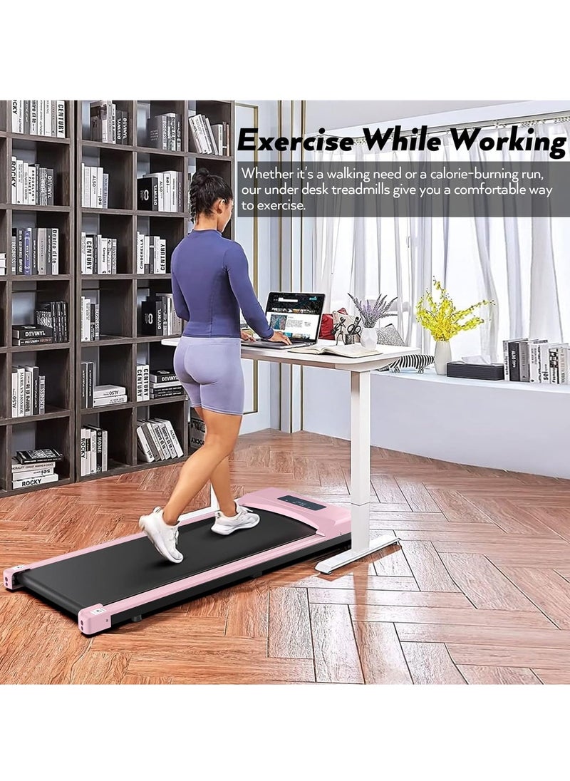 Walking Pad Under Desk Treadmill Walking Pad Treadmills Under Desk for Home Office with Remote Control Portable Treadmill in LED Display Pink