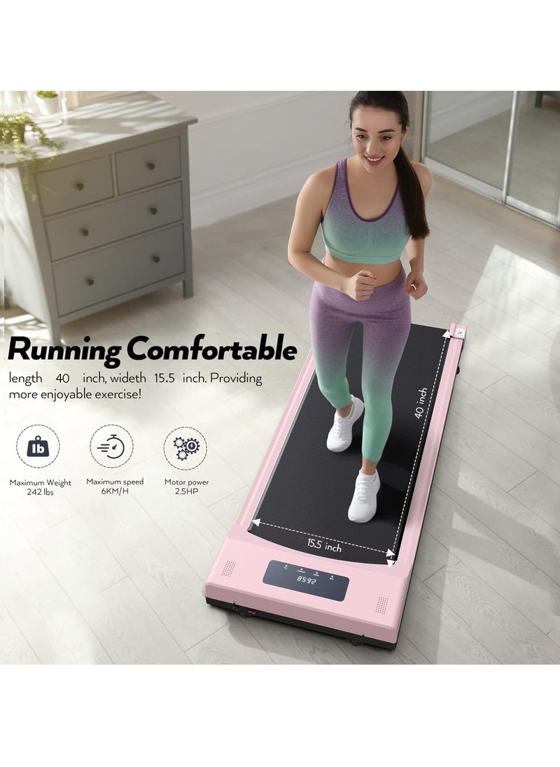 Walking Pad Under Desk Treadmill Walking Pad Treadmills Under Desk for Home Office with Remote Control Portable Treadmill in LED Display Pink