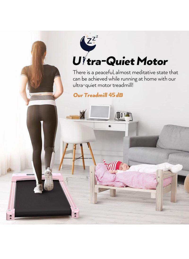 Walking Pad Under Desk Treadmill Walking Pad Treadmills Under Desk for Home Office with Remote Control Portable Treadmill in LED Display Pink