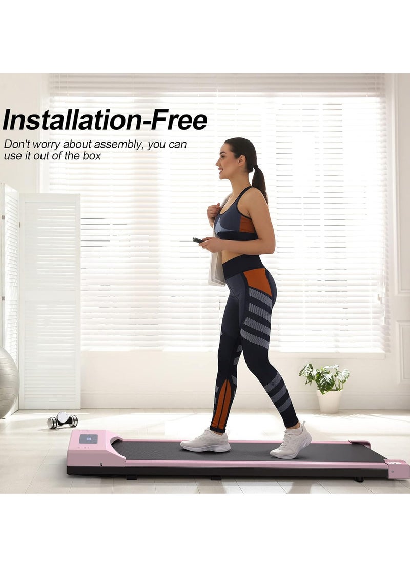 Walking Pad Under Desk Treadmill Walking Pad Treadmills Under Desk for Home Office with Remote Control Portable Treadmill in LED Display Pink