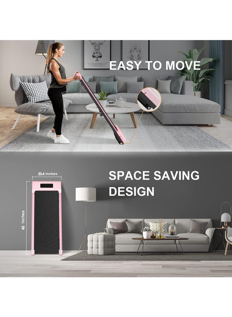 Walking Pad Under Desk Treadmill Walking Pad Treadmills Under Desk for Home Office with Remote Control Portable Treadmill in LED Display Pink
