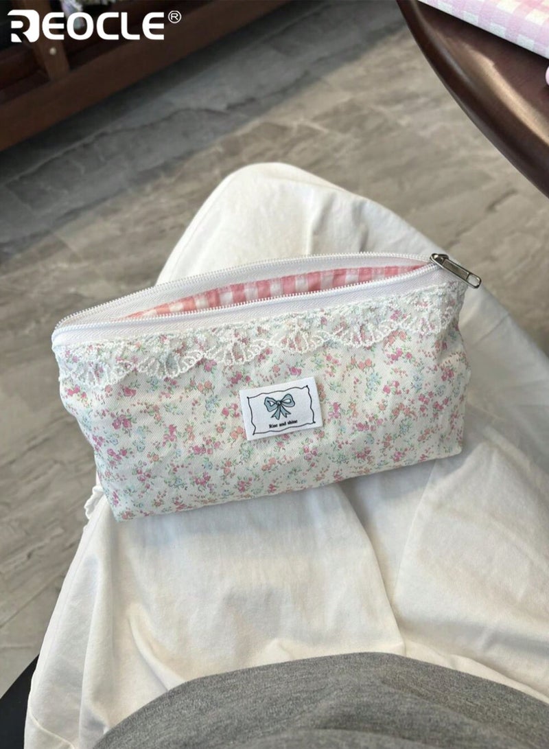 REOCLE Women's Decorative Patterned Pencil Case with Lace Trim & Charm Accent Stylish Compact Organizer for Stationery & Desk Essentials - Image 4