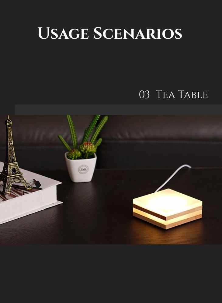 WAOKN Wooden Acrylic LED Night Light Creative Laminated Luminous Base Vase Fish Tank Bottom Holder USB5V Voltage 3W Warm Light - Image 5