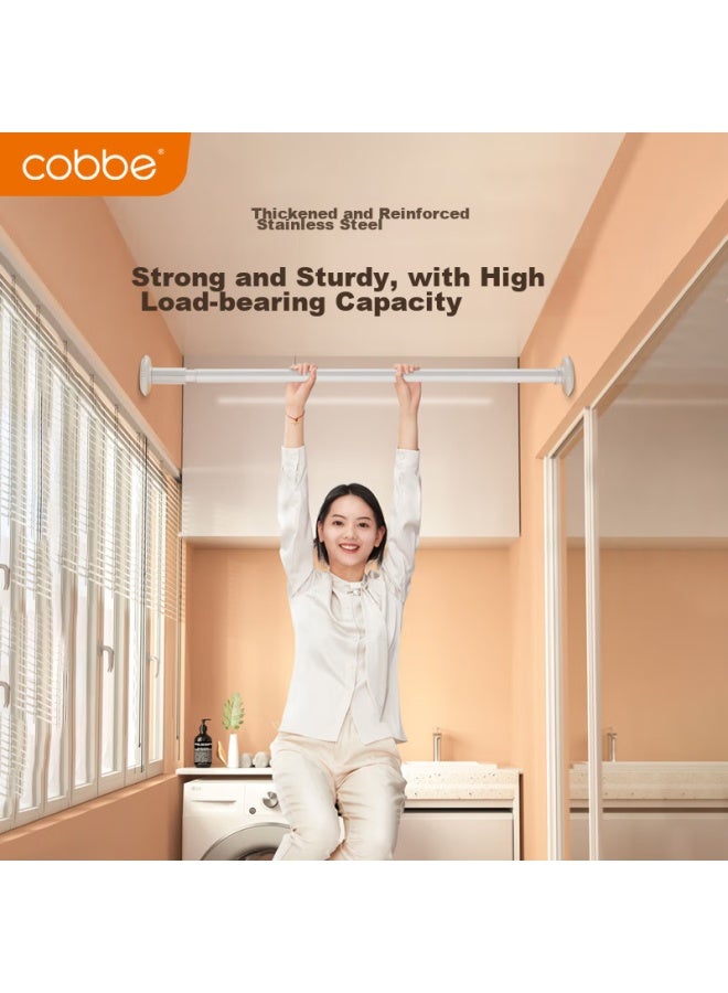 Cobbe Extendable Clothes Drying Rod, Shower Curtain Rod, No Drilling Required, Stainless Steel Wardrobe Hanging Rod, Balcony Support Rod, Curtain Rod, 85-155