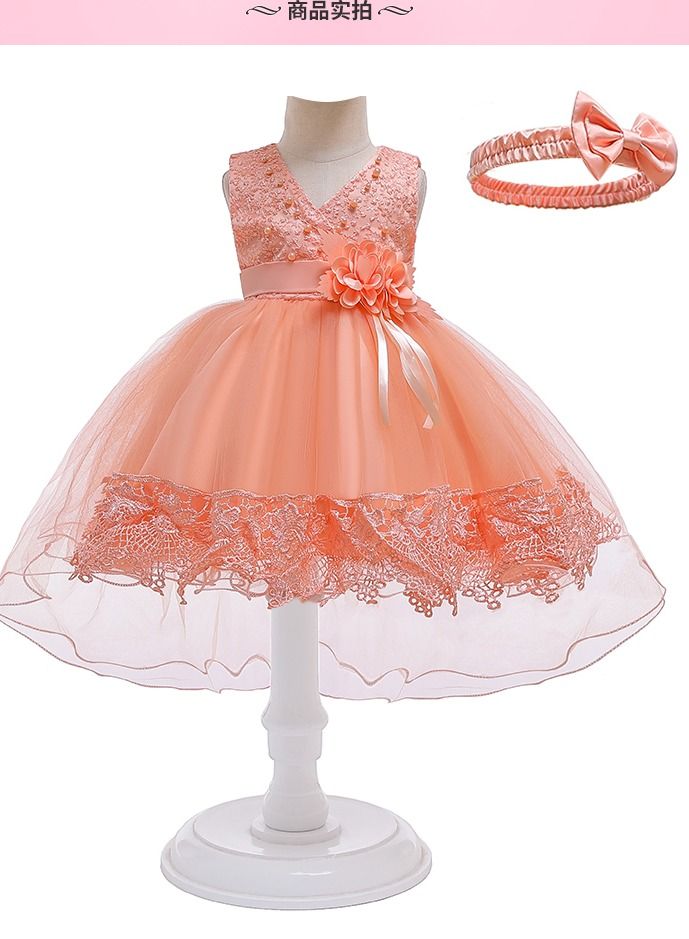Loquat Baby dress lace pink European and American baby princess skirt drag day photography dress  - Image 1
