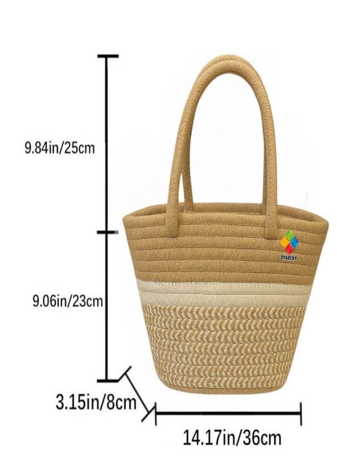 DYARCHY Cotton Rope Woven Tote Bag, Large (MULTI) ZIPPER BAG (COLOR 2) - Image 3