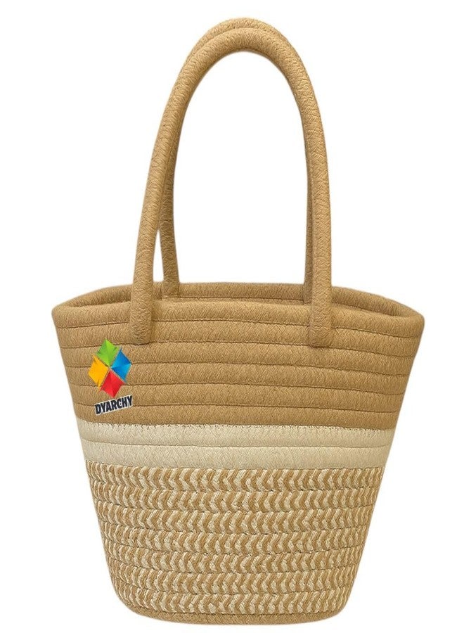 DYARCHY Cotton Rope Woven Tote Bag, Large (MULTI) ZIPPER BAG (COLOR 2) - Image 2