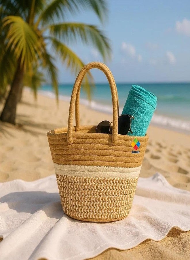 DYARCHY Cotton Rope Woven Tote Bag, Large (MULTI) ZIPPER BAG (COLOR 2) - Image 4