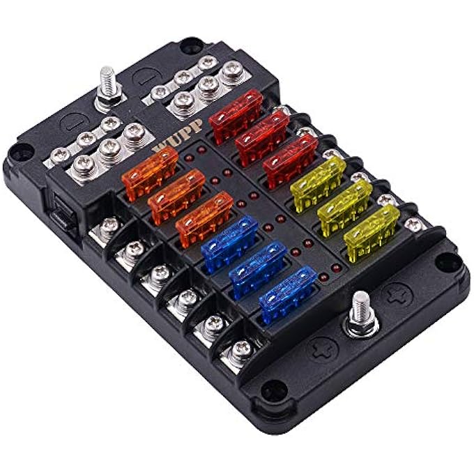 WUPP Boat Fuse Block Marine Fuse Panel With Led Warning Indicator DampProof Cover  12 Circuits With Negative Bus Fuse Box Holder For Car Marine Rv Truck Dc 1224V Fuses Included - Image 2
