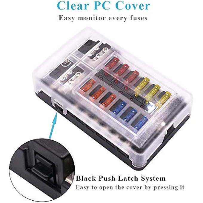 WUPP Boat Fuse Block Marine Fuse Panel With Led Warning Indicator DampProof Cover  12 Circuits With Negative Bus Fuse Box Holder For Car Marine Rv Truck Dc 1224V Fuses Included - Image 5