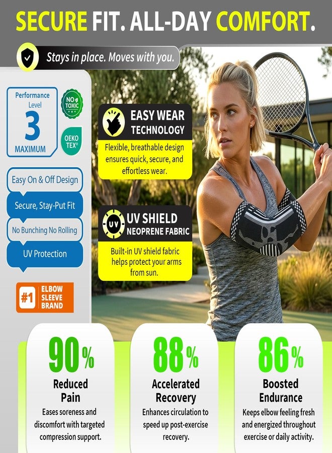 BLITZU Elbow Compression Sleeve for Tendonitis 2 Pack, Tennis Elbow Brace Support for Men and Women Golfers Elbow Pain Relief, Arthritis, Bursitis, Arm Brace for Workout, Weightlifting Black L - Image 4