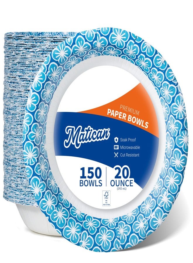 MATICAN Paper Bowls 20 oz, 150-Count Disposable Bowls, Heavy Duty Soak-Proof and Microwave-Safe Paper Bowls with Plum Blossom Harmony Design, Great for Soup, Salad, Snacks, and Party Use - Image 1