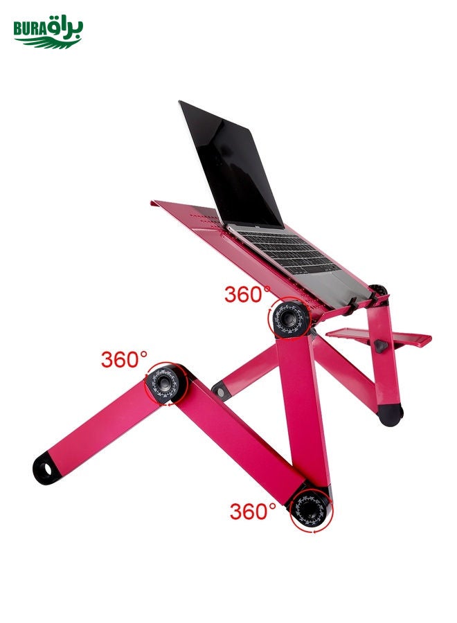 BURAQ Portable 360 Degree Adjustable Foldable Aluminium Alloy Desk Stand with Cool Fans & Mouse Pad for Laptop / Notebook (Magenta)  - Image 3