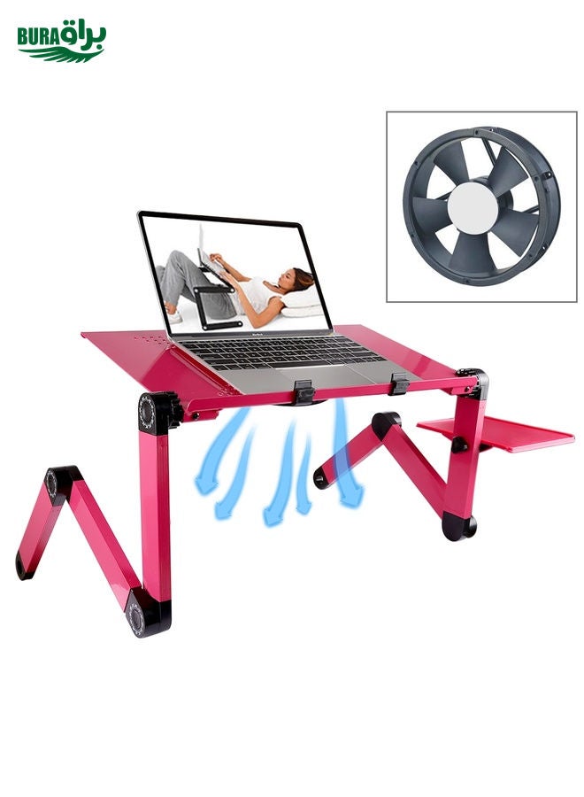 BURAQ Portable 360 Degree Adjustable Foldable Aluminium Alloy Desk Stand with Cool Fans & Mouse Pad for Laptop / Notebook (Magenta)  - Image 1