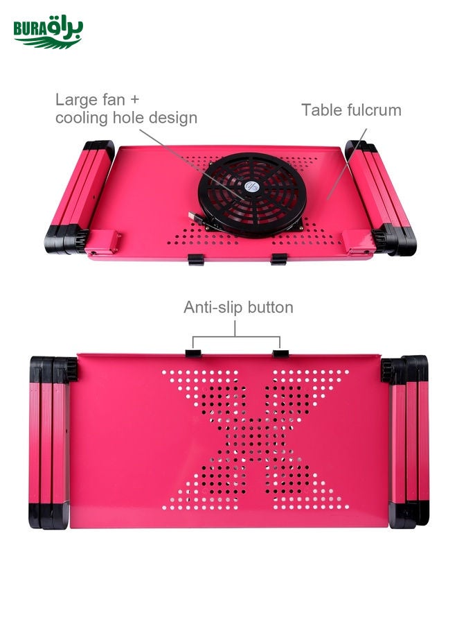BURAQ Portable 360 Degree Adjustable Foldable Aluminium Alloy Desk Stand with Cool Fans & Mouse Pad for Laptop / Notebook (Magenta)  - Image 4