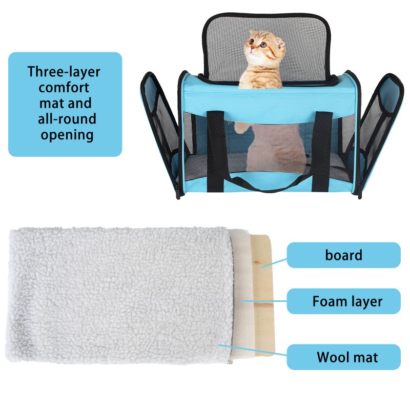 Top tasta Cat Carrying Case - Pet Carrier Airline Approved, Protable and Breathable Pet Travel Carrier Removable Fleece Pad, Collapsible Cat Carrier Dog Carrier for Medium Cats Small Cats Dogs(Medium, Blue) - Image 4