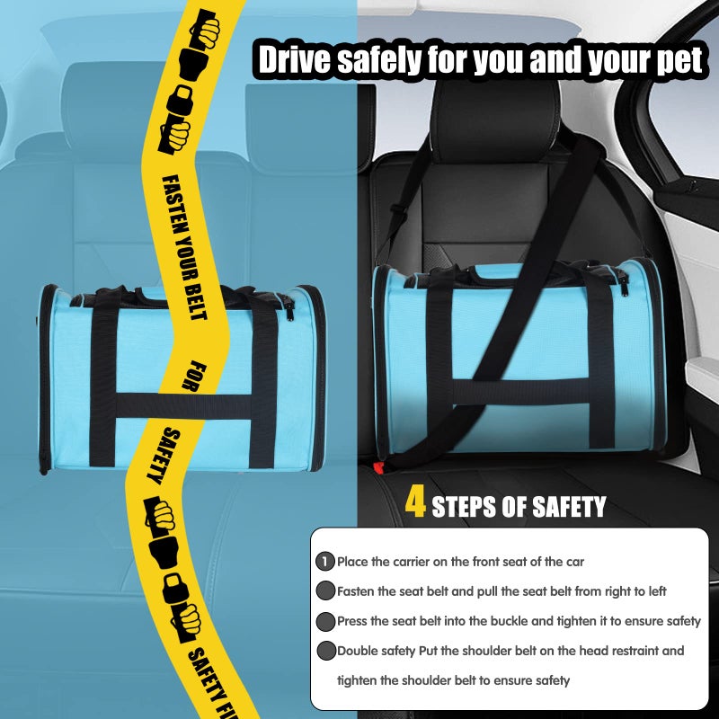Top tasta Cat Carrying Case - Pet Carrier Airline Approved, Protable and Breathable Pet Travel Carrier Removable Fleece Pad, Collapsible Cat Carrier Dog Carrier for Medium Cats Small Cats Dogs(Medium, Blue) - Image 5