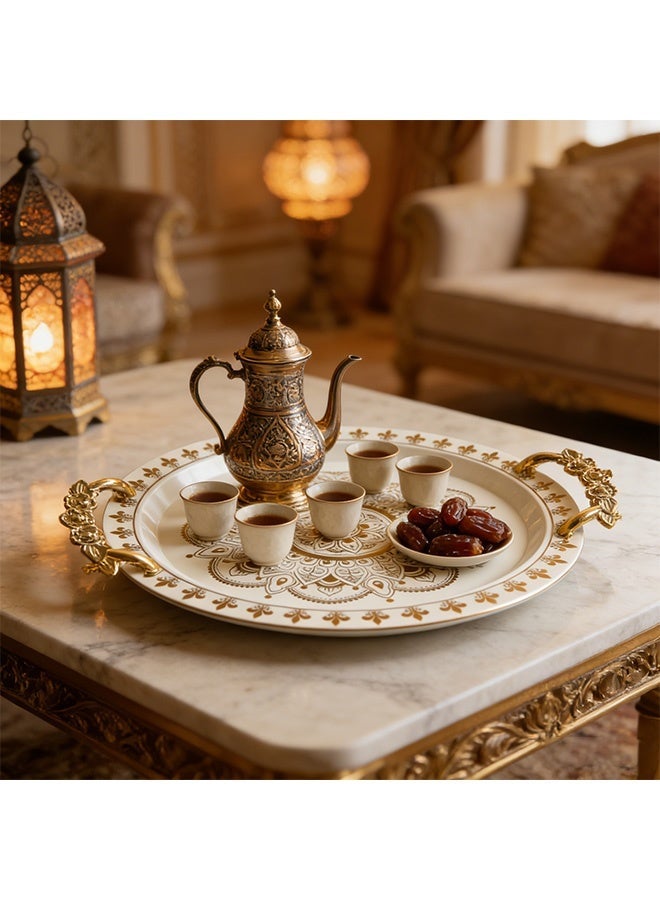 HaHaHai Middle Eastern Style Golden Pattern Tray with Handles, Multi-Size Decorative Serving Tray for Food, Coffee, and Home Storage - Image 4