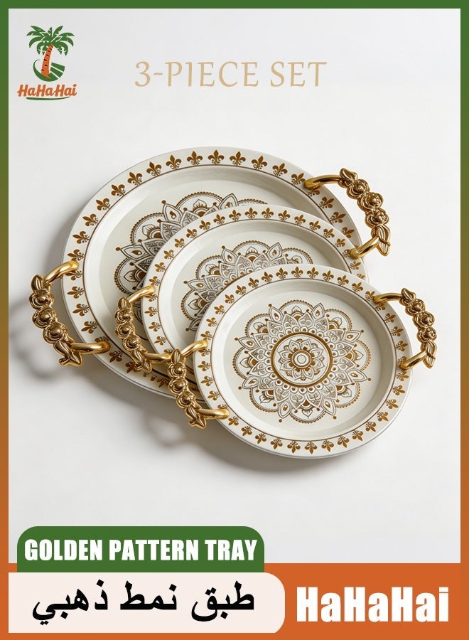 HaHaHai Middle Eastern Style Golden Pattern Tray with Handles, Multi-Size Decorative Serving Tray for Food, Coffee, and Home Storage - Image 1
