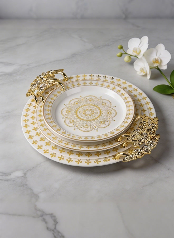 HaHaHai Middle Eastern Style Golden Pattern Tray with Handles, Multi-Size Decorative Serving Tray for Food, Coffee, and Home Storage - Image 3