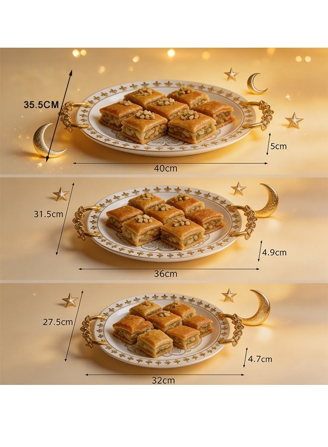 HaHaHai Middle Eastern Style Golden Pattern Tray with Handles, Multi-Size Decorative Serving Tray for Food, Coffee, and Home Storage - Image 2
