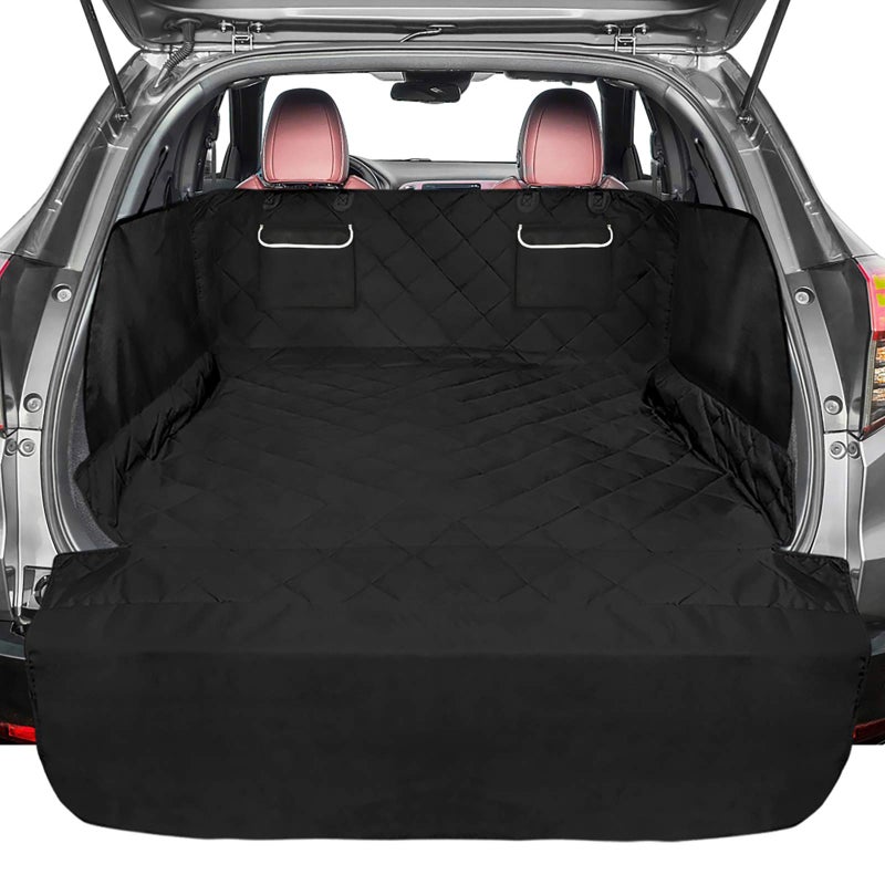 Fcolor SUV Cargo Liner for Dogs Waterproof Pet Cargo Liner with Side Flaps Comfort Dog Cargo Cover with Bumper Flap 2 Pockets Scrachproof Nonslip Large Size Universal Fit SUVs Sedans Vans Black