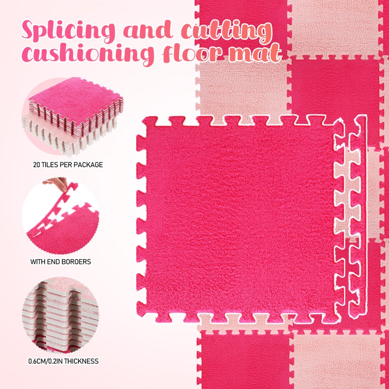 20pcs Plush Interlocking Floor Mats Puzzle Mats Tiles Interlocking Floor Carpet Squares For Home Nursery Playroom - Image 3