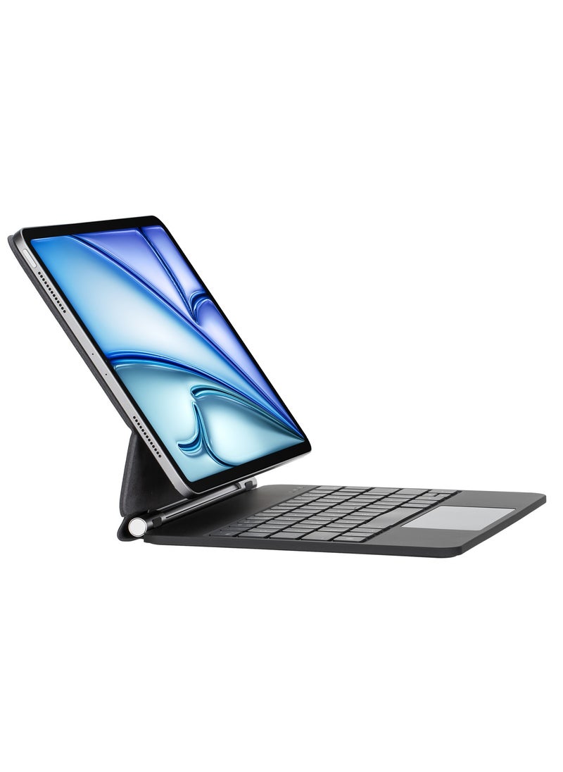 جرين ليون - حافظة لوحة مفاتيح سحرية لجهاز iPad AIR مقاس 11 بوصة / حامل مقص / حامل قلم / وظيفة الإضاءة الخلفية / لوحة لمس عالية الحساسية / مسافة تشغيل 10 أمتار / قابلة للطي والحمل / دوران 360 درجة - أسود - Image 1