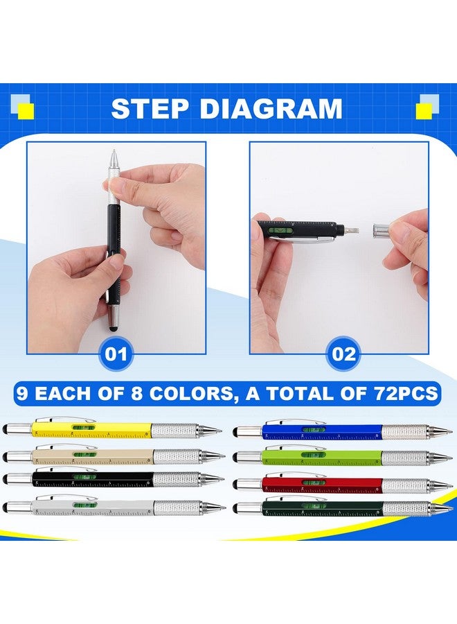 Zhanmai 72 Pcs Gift Pen Multi Tool Pen 6 In 1 Multifunction Pen Tactical Pen With Levelgauge Ruler Screwdriver Stylus Ballpoint Pen And 80 Pcs Replacement Refills, For Student Back To School Favors 8 Colors - Image 4