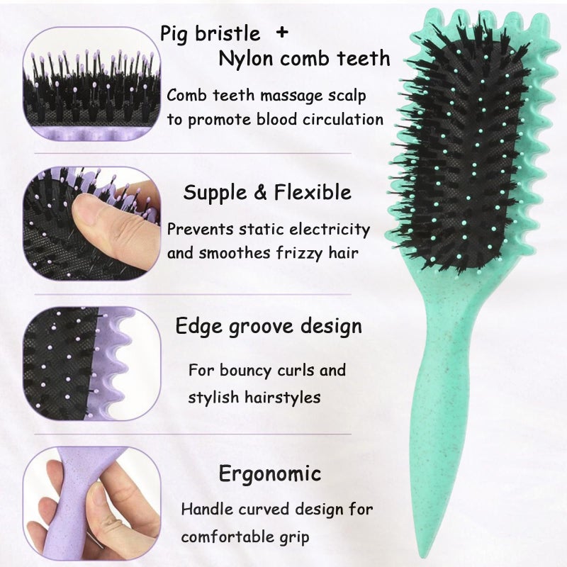 UVZNUMG Curl Defining Brush, 1 PCS Curly Hair Brush, Brush for Curly Hair, for Combing and Shaping Men's and Women's Curls to Reduce Pulling (Green) - Image 3