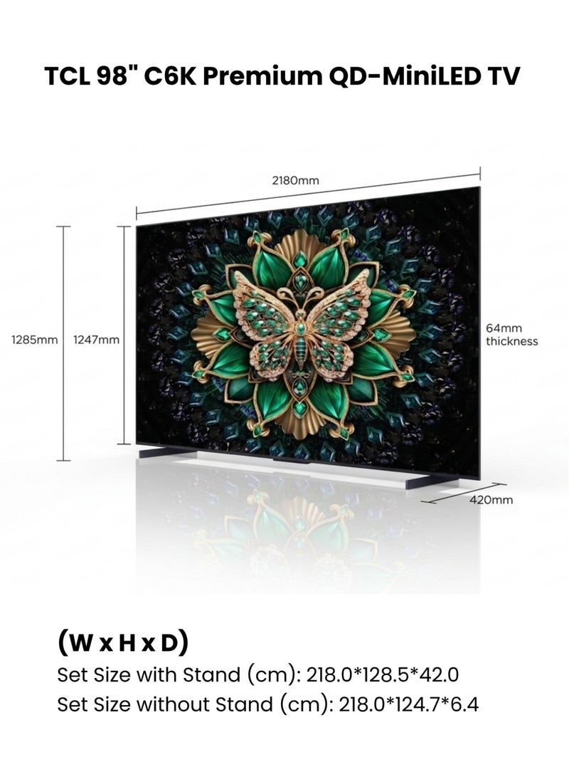 TCL 98-inch C61K Premium QD-Mini LED Smart TV (2026 Model - International Version) | Google TV | AiPQ Pro Processor | Matte HVA Panel | 144Hz Refresh Rate | Ultra Slim Design | TCL 98" QD-Mini LED Smart TV 98C61K Black - Image 2