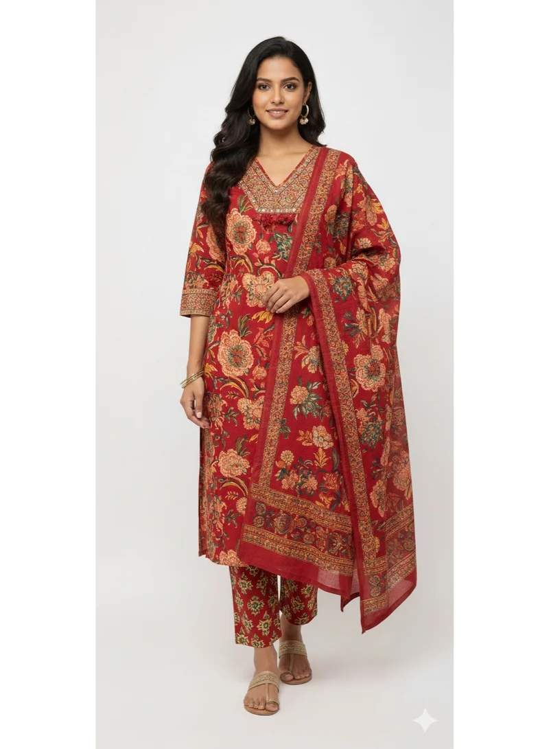 THUGFIT Elegant Pure Cotton Floral Coord Set – Summer Office & Casual Wear
