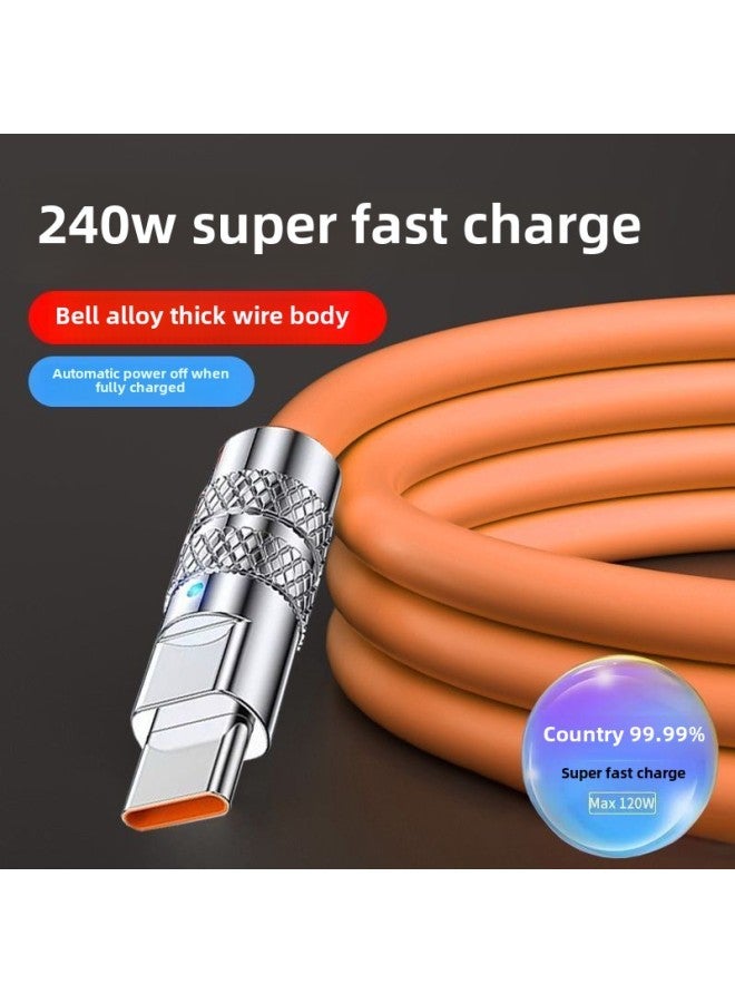 USB Extension Line Android Rotating With Light 500W Flash Charging Data Line Bold Fast Charging For Huawei OPPO Glory-Color:Orange [direct Plug 240w] Bold Zinc Alloy: Oblate - Bold Process [ 2.94m ] Indicator Light/do Not Damage The Machine  - Image 1