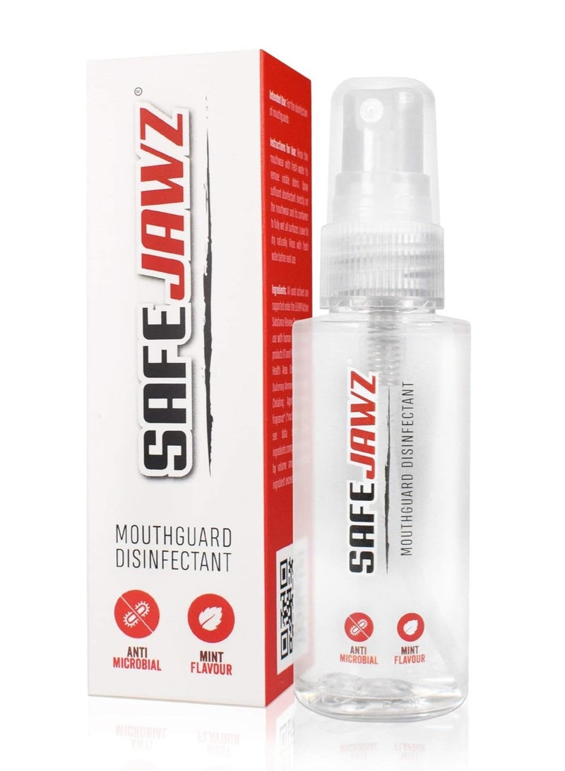 SAFEJAWZ Anti-Microbial Disinfectant Cleaner and Freshener Spray for all Sports Gum Shields, Mouth Pieces and Mouthguards - 50ml bottle - Image 1