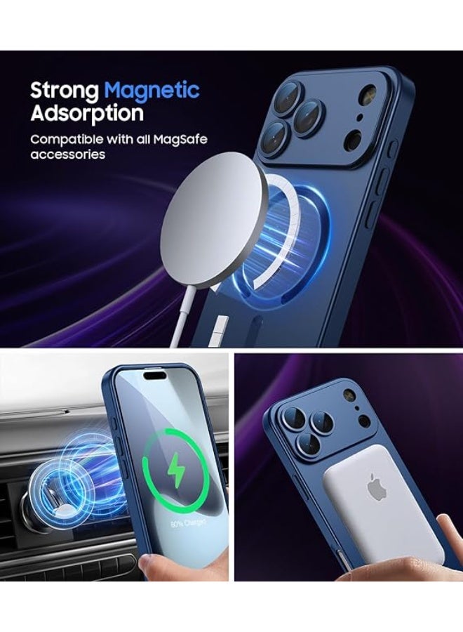 Compatible with Magnetic for iPhone 17 Pro Case [Compatible with MagSafe][Built-in Camera Lens Protector] Slim Thin Soft Silicone Bumper Shockproof Metallic Luster Phone Case (Blue) - Image 2