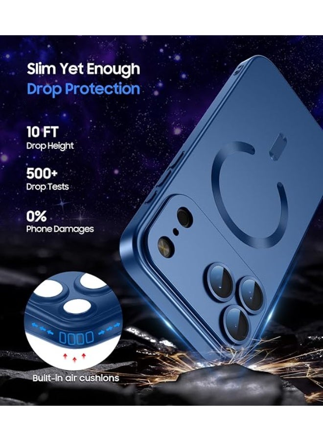 Compatible with Magnetic for iPhone 17 Pro Case [Compatible with MagSafe][Built-in Camera Lens Protector] Slim Thin Soft Silicone Bumper Shockproof Metallic Luster Phone Case (Blue) - Image 4