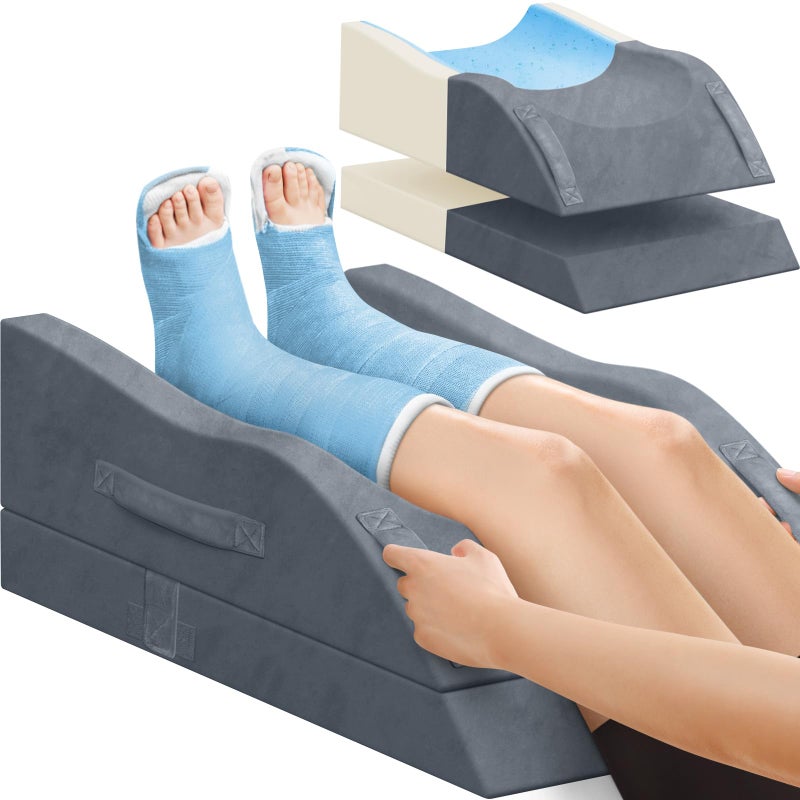 TranquilRelax Double Leg Elevation Pillows, Wedge Pillow for After Surgery, Memory Foam Support Adjustable, Comfort Care for Back Knee Hip Ankles Pain, Knee Pillow for Sleeping Blood Circulation Grey - Image 1