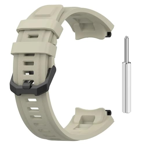 T TECLUSIVE Silicone Strap with Metal Tool Compatible with Amazfit T-Rex 2 | Adjustable Rubber Band with Updated Installation Tool for T Rex 2 (Beige) - Image 1