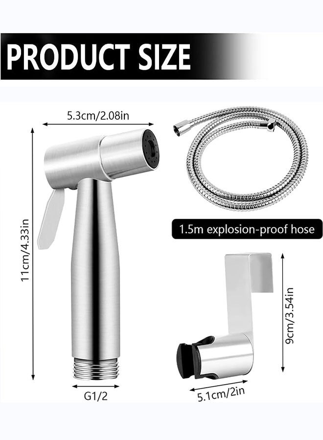 Handheld Bidet Sprayer Kit for Toilet, Stainless Steel Brushed Nickel Sprayer Toilet Bathroom Shower Head with 59 inch Hose and Wall Bracket Holder 3 Set(Note: linker not T valve Included) - Image 2
