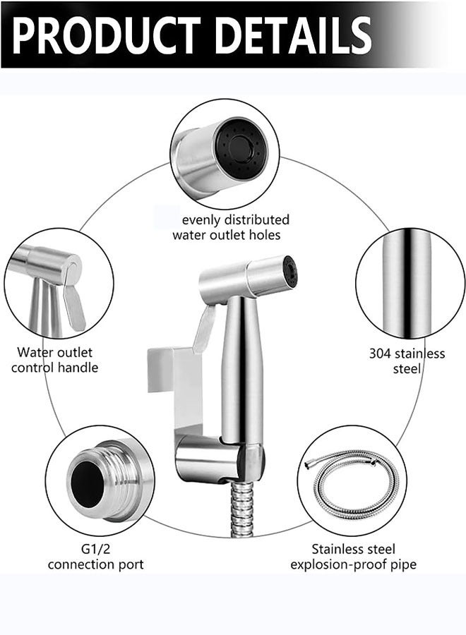 Handheld Bidet Sprayer Kit for Toilet, Stainless Steel Brushed Nickel Sprayer Toilet Bathroom Shower Head with 59 inch Hose and Wall Bracket Holder 3 Set(Note: linker not T valve Included) - Image 3