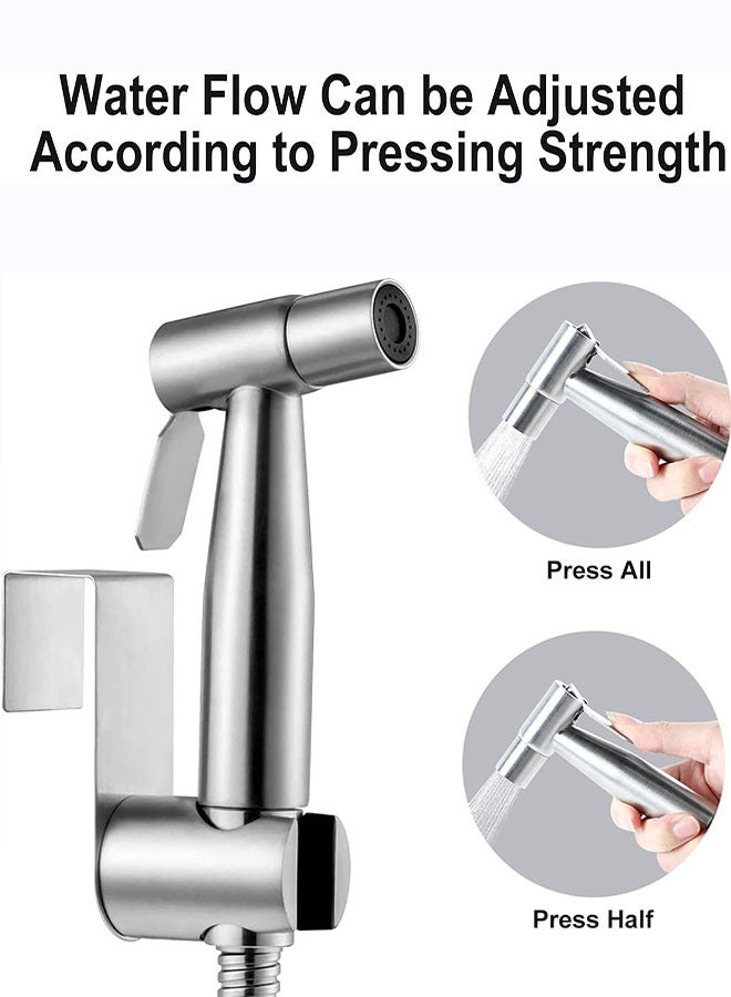 Handheld Bidet Sprayer Kit for Toilet, Stainless Steel Brushed Nickel Sprayer Toilet Bathroom Shower Head with 59 inch Hose and Wall Bracket Holder 3 Set(Note: linker not T valve Included) - Image 5