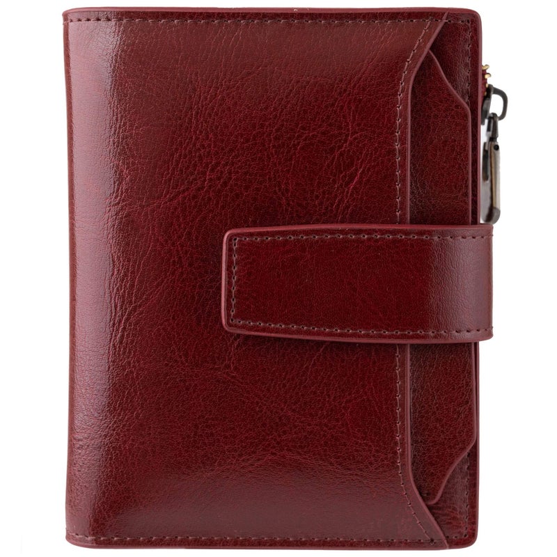 Bveyzi Women's Small Leather RFID Blocking Bifold Zipper Pocket Wallet Ladies Credit Card Slots Purse with id Window(Wine Red) - Image 1