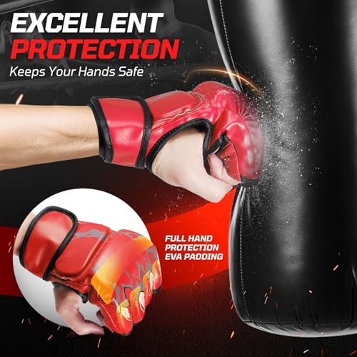 Flexzion Fingerless Boxing Gloves for MMA Kickboxing Karate Taekwondo - Adult Punching Gloves, Red - Image 5