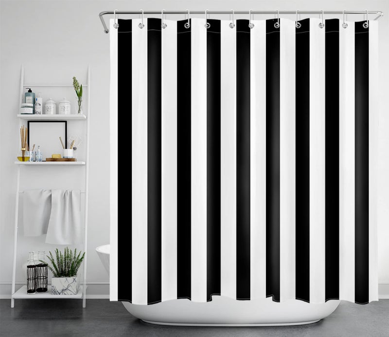 LB Black and White Shower Curtain,Striped Bathroom Curtain,72x72 inch Waterproof Polyester Fabric,Fashion Bath Decor,Ring Hooks Included - Image 4