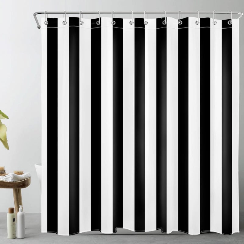 LB Black and White Shower Curtain,Striped Bathroom Curtain,72x72 inch Waterproof Polyester Fabric,Fashion Bath Decor,Ring Hooks Included - Image 1