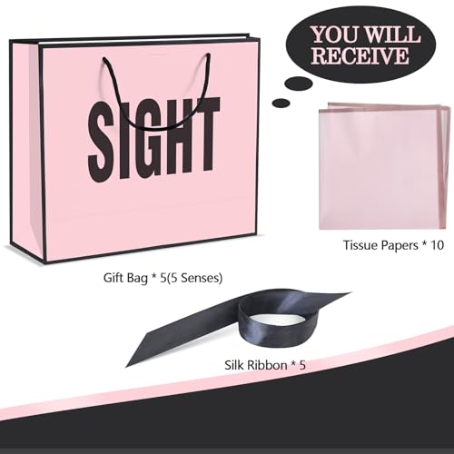 QLSKO 5 Senses Gift Bags for Women Men with Bow Ribbon Tissue Paper and Handles,Five Senses Gift Paper Bag for Present Wrappings,Wedding Anniversary Party Mothers Valentine,Medium (Pink) - Image 2